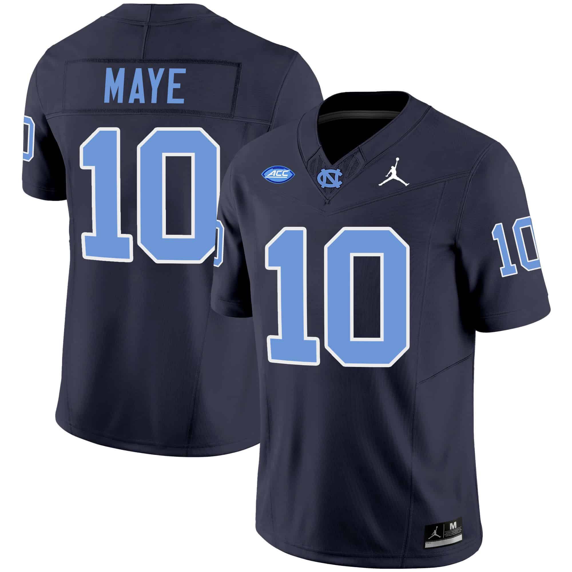 Men North Carolina Tar Heels #10 Maye Drak Blue 2024 Vapor Limited NCAA Jersey style 1